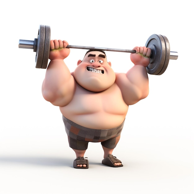 A cartoon man with a barbell in his hand is lifting his weight