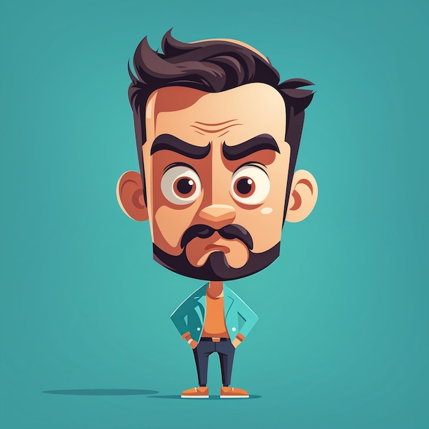 Cartoon Man With Beard And Mustache Hipster Guy Vector Illustration