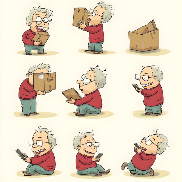 Photo a cartoon of a man with a box in his hand