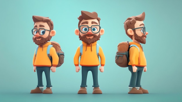 Photo a cartoon of a man with glasses and a backpack