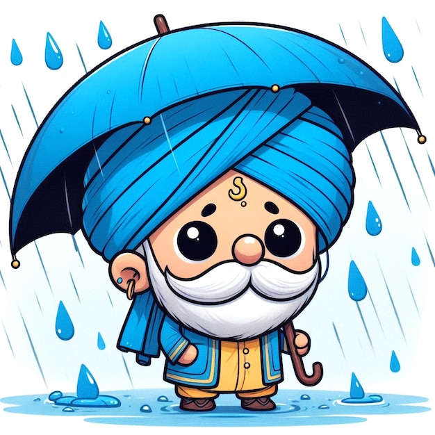 a cartoon of a man with glasses and a blue umbrella