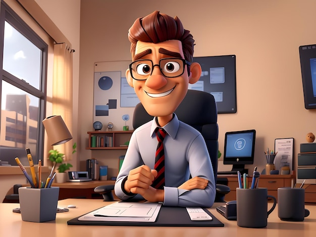 Photo a cartoon of a man with glasses and a shirt that says hes a desk top