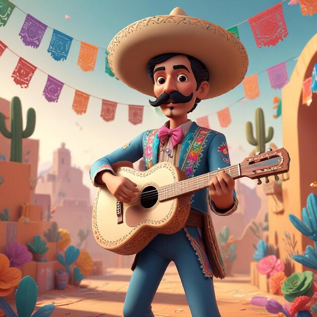 a cartoon man with a guitar and a sombrero playing a guitar