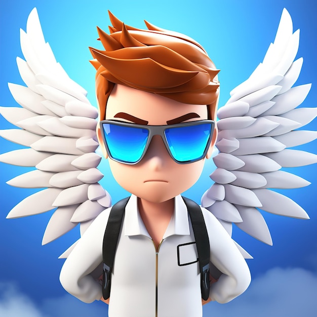 a cartoon of a man with sunglasses and a white angel wearing sunglasses.