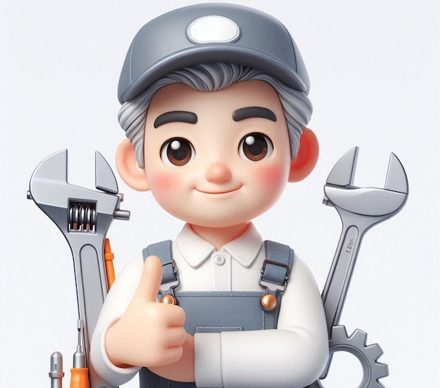 a cartoon of a man with a wrench and a pair of tools