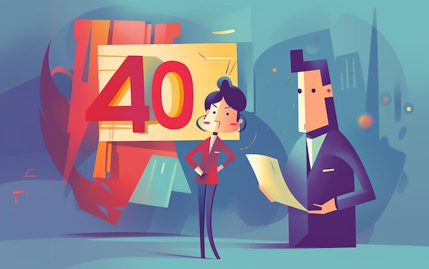 a cartoon of a man and a woman with a sign that says the number 40.