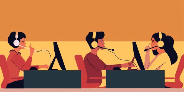 a cartoon of a man working at a computer with headphones on