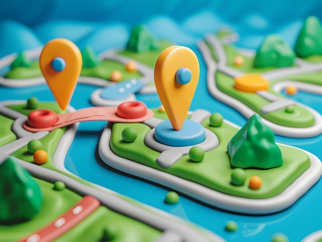 Cartoon Map with GPS Pins