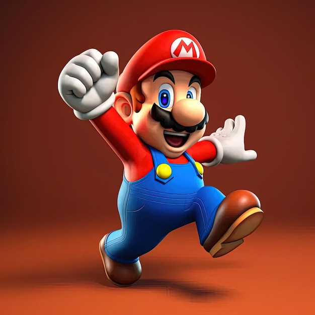 A cartoon mario running with his arms in the air