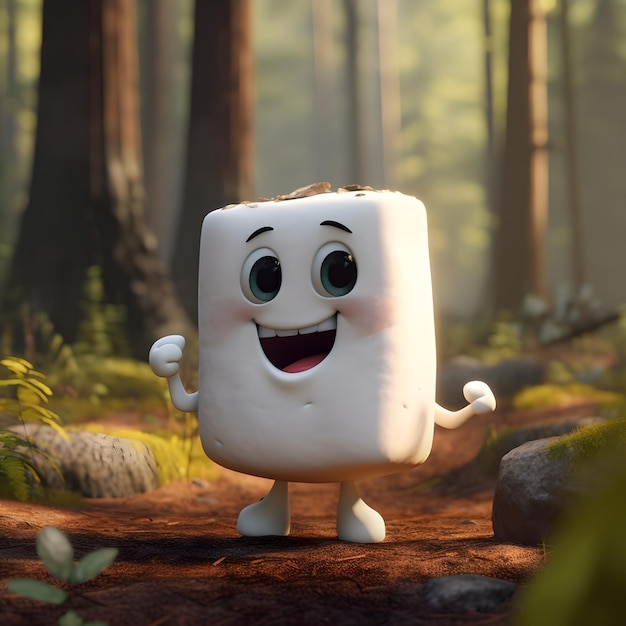 A cartoon of a marshmallow with a face that says'happy'on it