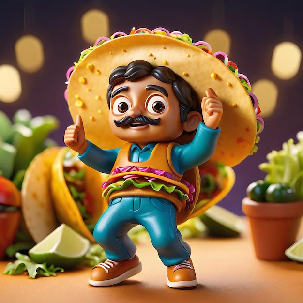 Photo cartoon mexican people with taco