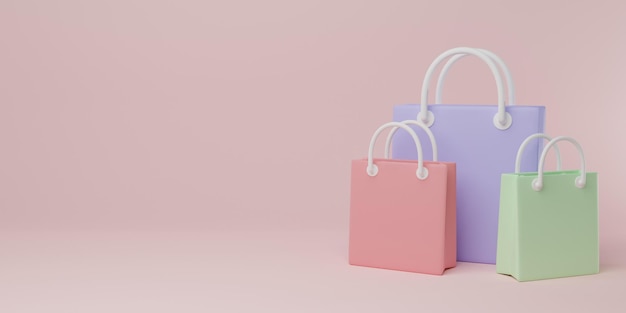 Cartoon minimal shopping bag. Sale banner for online shopping