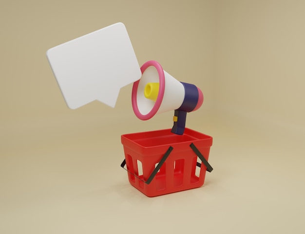 Cartoon minimal shopping basket and a megaphone announcing