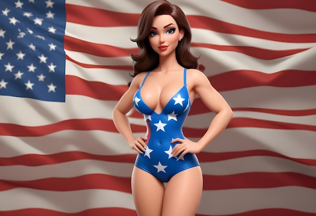 a cartoon model of a female model wearing a blue outfit with stars on the bottom