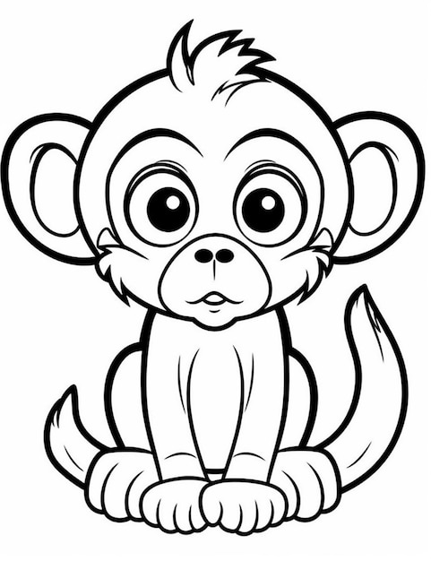 a cartoon monkey sitting down with big eyes and a big nose generative ai