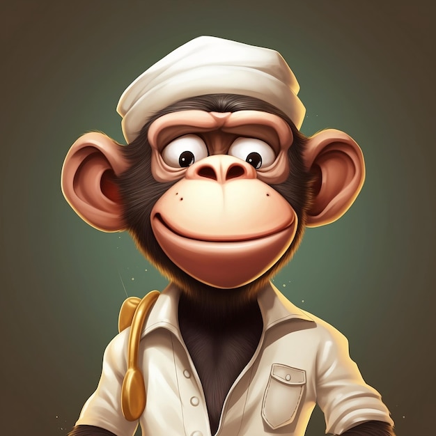 A cartoon of a monkey wearing a cap and a shirt