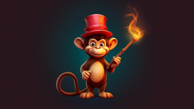 Cartoon monkey with a top hat and a wand in his hand generative ai