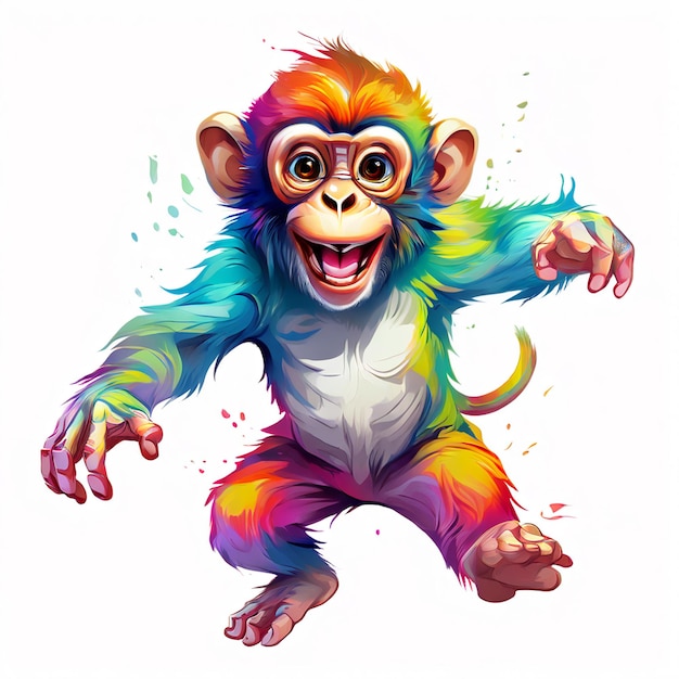 a cartoon of a monkey with a white shirt and a colorful tail