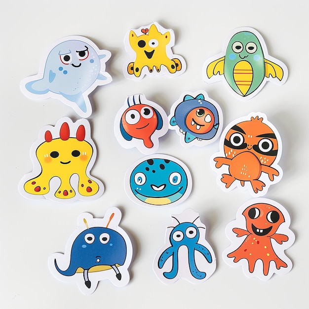 Photo cartoon monster colorful doodle die cut sticker card