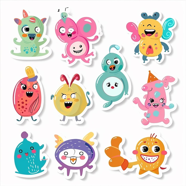 Photo cartoon monster colorful doodle die cut sticker card