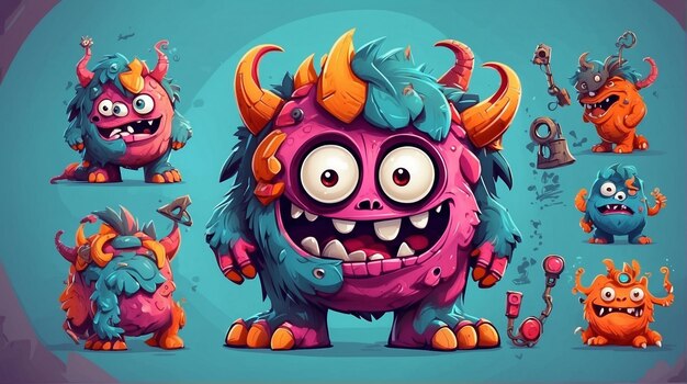 Cartoon monster doodle design template