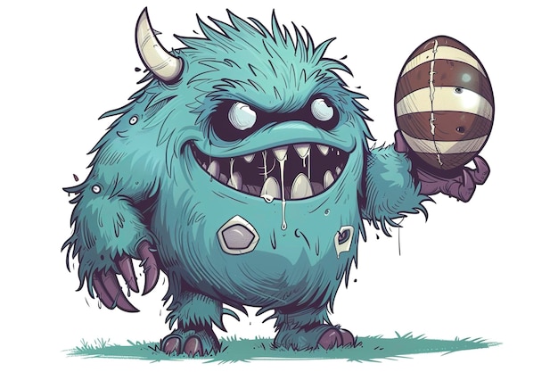 A cartoon of a monster holding a football ball