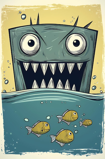 Cartoon Monster Lurking in the Deep