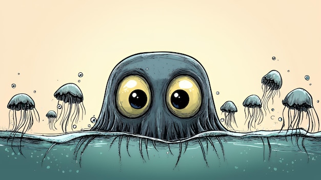 Cartoon Monster Lurking in the Water