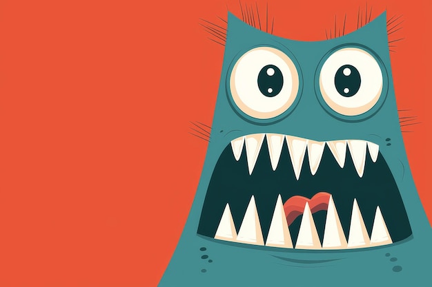 Cartoon Monster with Big Teeth and Wide Eyes