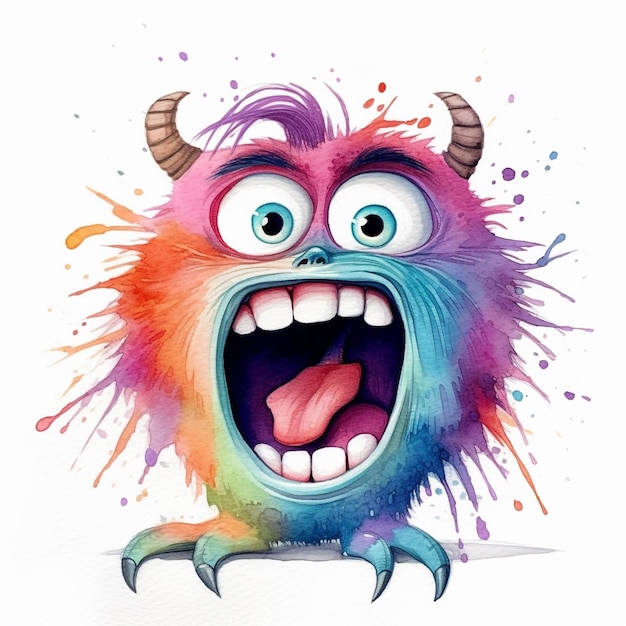 A cartoon monster with a rainbow colored mouth and a mouth open and a mouth open.