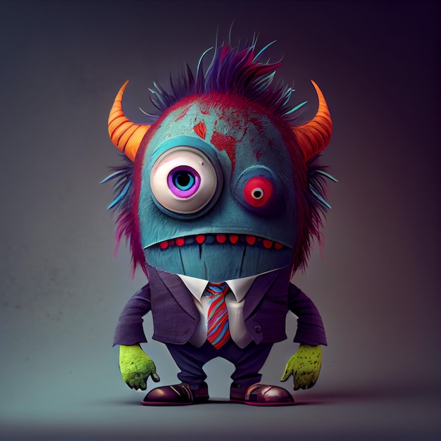 A cartoon monster with a suit and a tie that says " monster " on it.