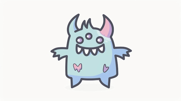 A cartoon monster with three eyes horns and a big smile