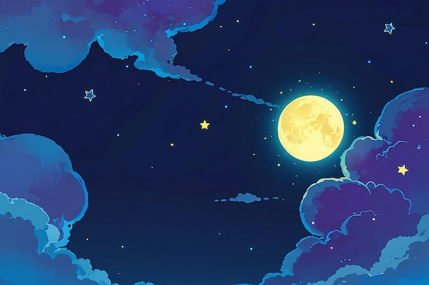 Photo a cartoon moon in the sky with stars and a few clouds