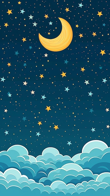 Photo a cartoon moon and stars in the sky with clouds