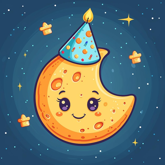 Photo a cartoon moon with a yellow hat and the words quot happy birthday quot