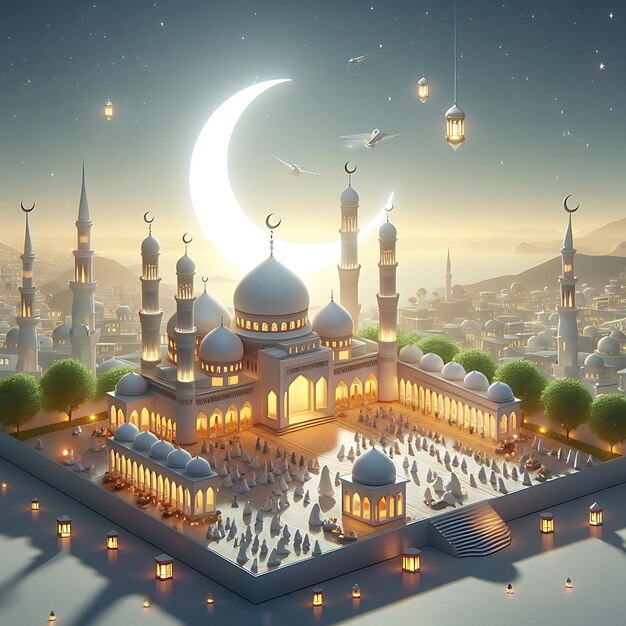 a cartoon of a mosque with a bird flying above it