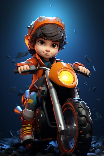 Cartoon motorbike kid 3d character