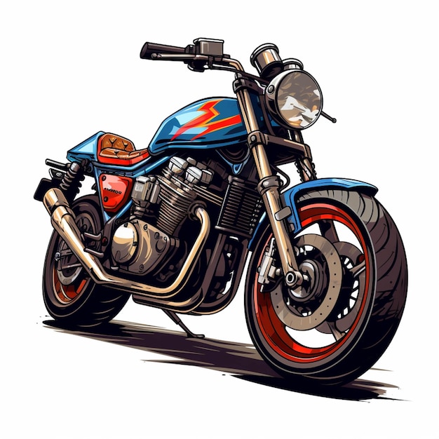 Cartoon motorcycle with red and blue stripes on the front generative ai