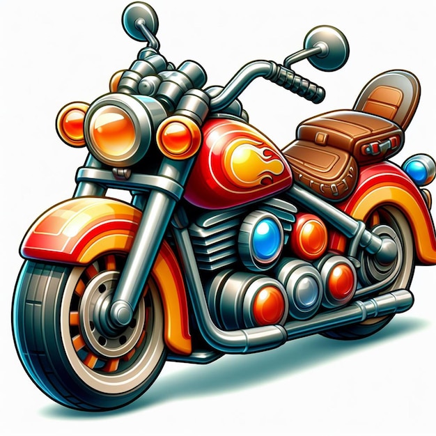 Photo a cartoon motorcycle with a sleek design and vibrant colors is depicted in this illustration