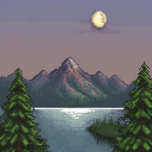 Photo a cartoon of a mountain with a full moon in the background