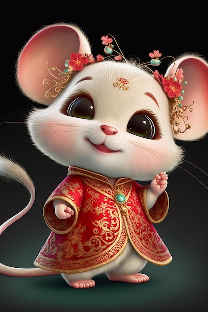 Cartoon mouse dressed in a chinese costume generative ai