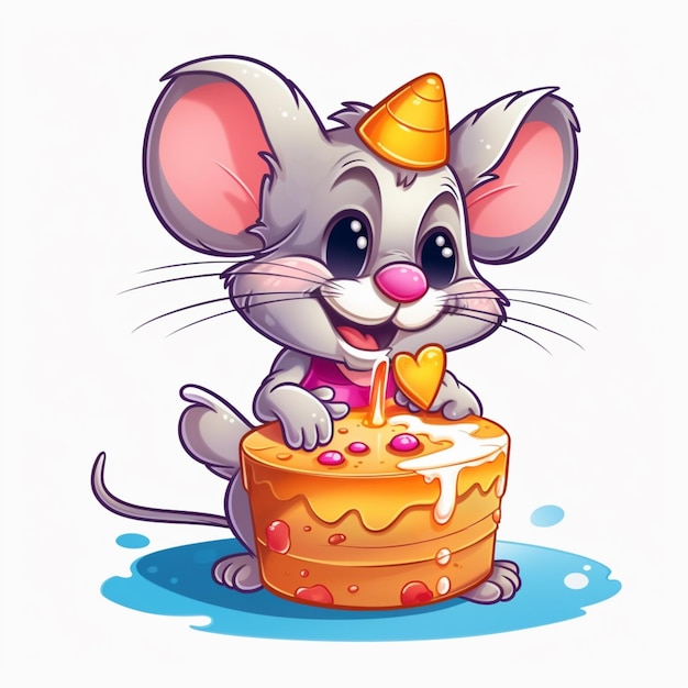 Cartoon mouse with a birthday cake generative ai