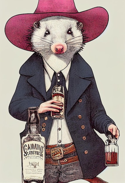 a cartoon of a mouse with a bottle of calico.