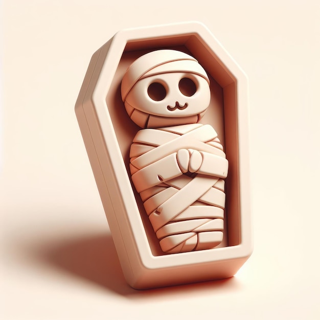 Photo cartoon mummy icon in coffin 3d minimalist cute illustration on a light background