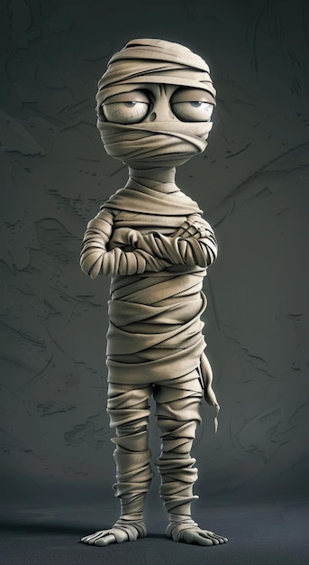 Photo cartoon mummy standing against a gray background