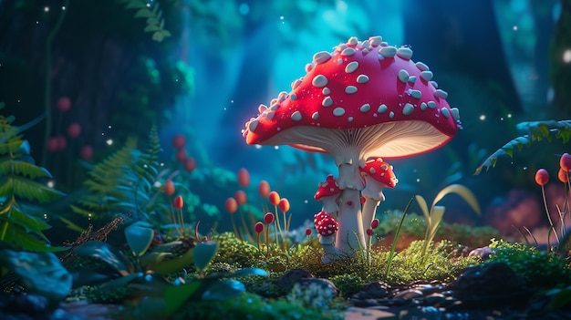 Cartoon Mushroom in Dark Forest