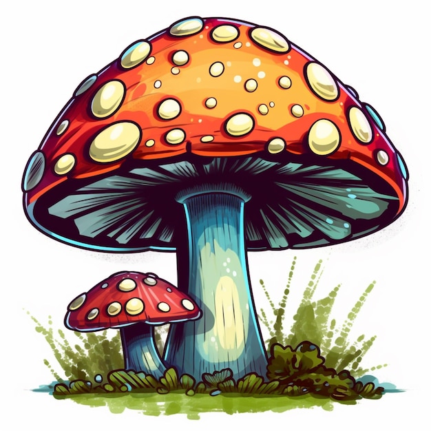 Cartoon mushroom with a lot of spots on it generative ai