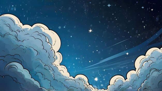 Photo a cartoon of a night sky with stars and clouds