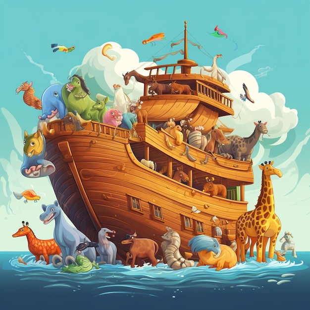 Cartoon Noah ark with animals