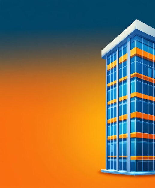 Cartoon Office Building on an Orange Background with Copy Space RightAligned